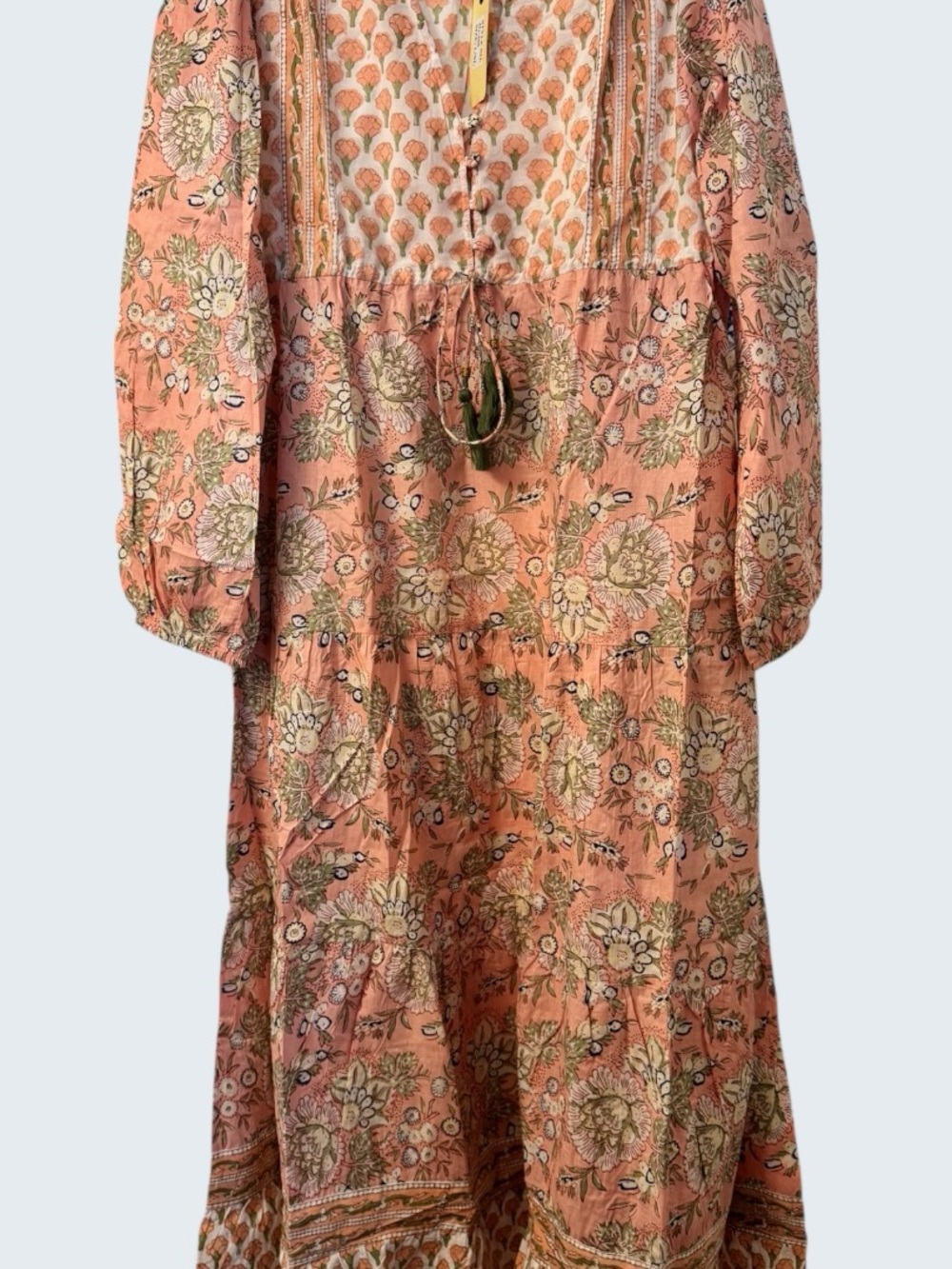 Floral Peach Boho Maxi Dress with Tie Waist